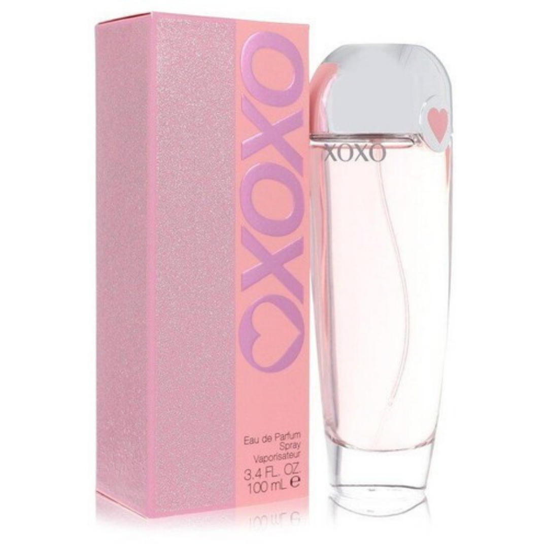 XOXO Women Eau de Parfum spray bottle from Farmacias Savia, 3.4 oz, with a sleek glass design and floral fragrance theme