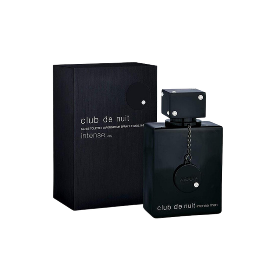 Armaf Club De Nuit Intense Man Eau de Toilette 3.6oz bottle with black cap and sleek design, displayed against a white background.