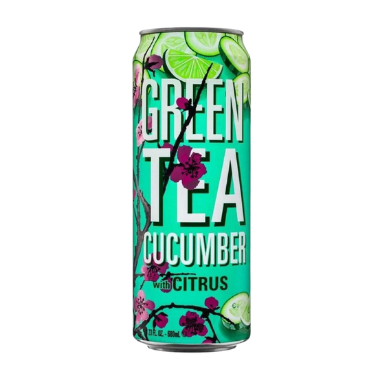 A 22oz can of AriZona Green Tea with Cucumber Iced Tea by Farmacias Savia, featuring green tea and cucumber flavor on the label.