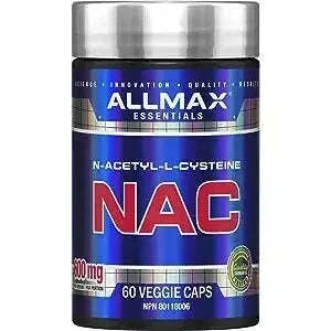 Allmax NAC immune support supplement in 60 veggie caps, featuring vitamins and herbs for immune health.