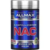 Allmax NAC immune support supplement in 60 veggie caps, featuring vitamins and herbs for immune health.