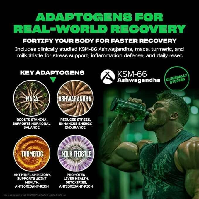 Mutant Big Greens vitamins and herbs supplement bottle with 30 servings, featuring green label and product details.