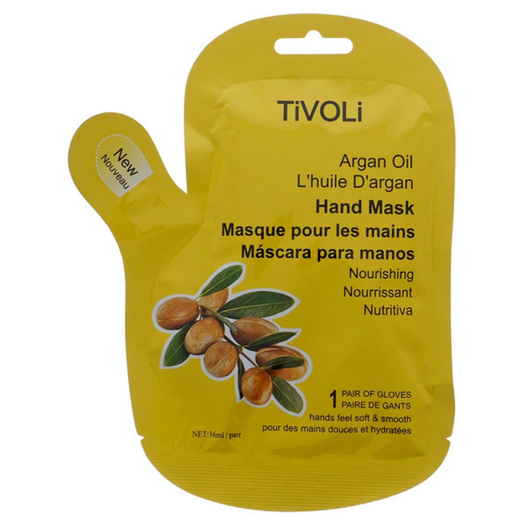 Farmacias Savia Tivoli Argan Oil Nourishing Hand Mask Gloves, pair of soft, moisturizing gloves for hand care treatment.
