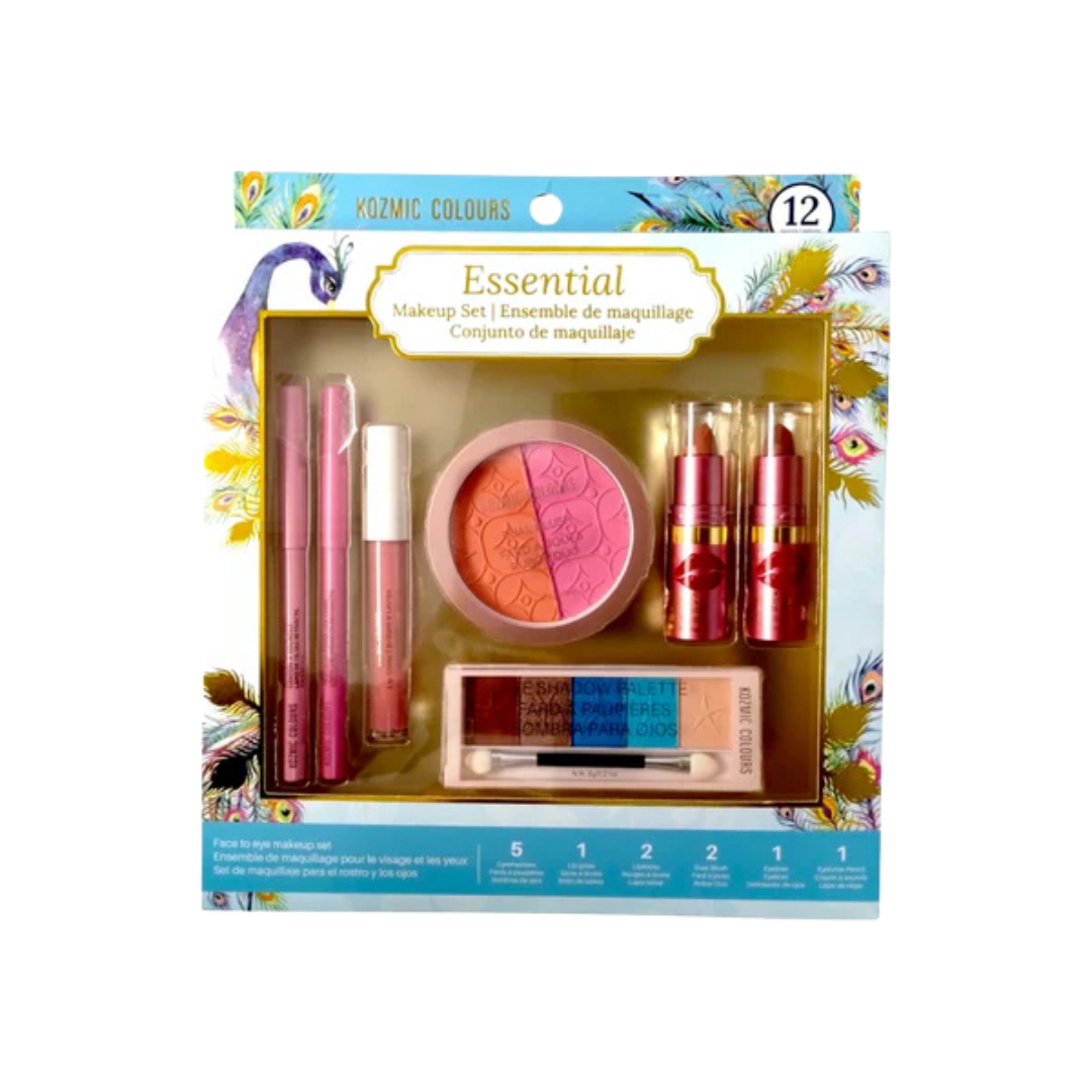Farmacias Savia Kozmic Colours Essential Makeup Set with 12 versatile makeup products and tools in a compact kit.