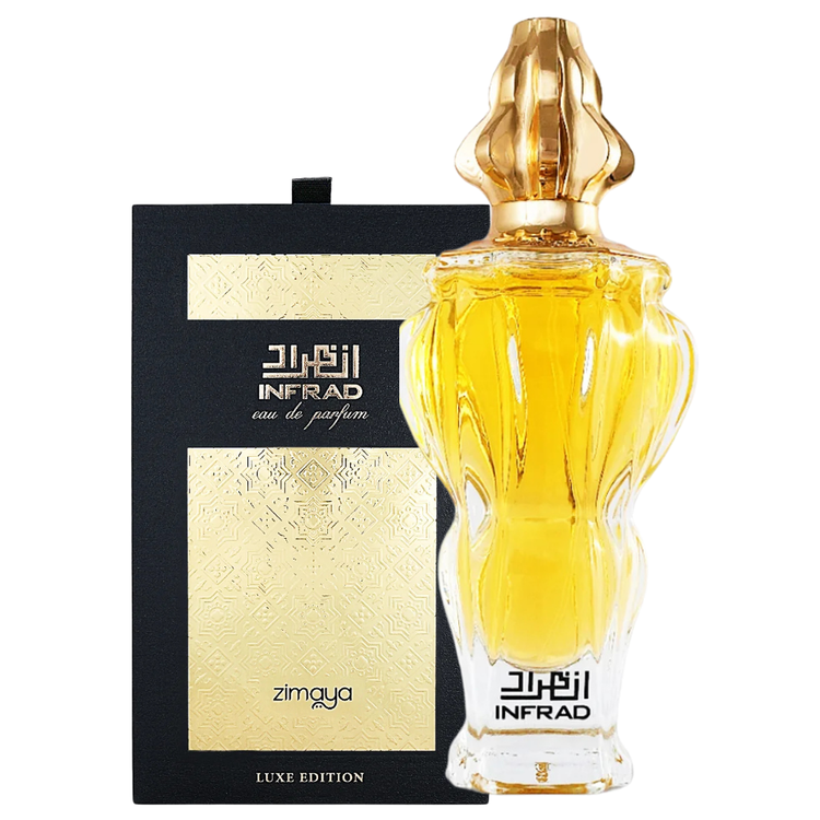 Farmacias Savia Zimaya Infrad Luxe Eau de Parfum for women in a 3.4oz bottle, elegant perfume with sophisticated packaging.