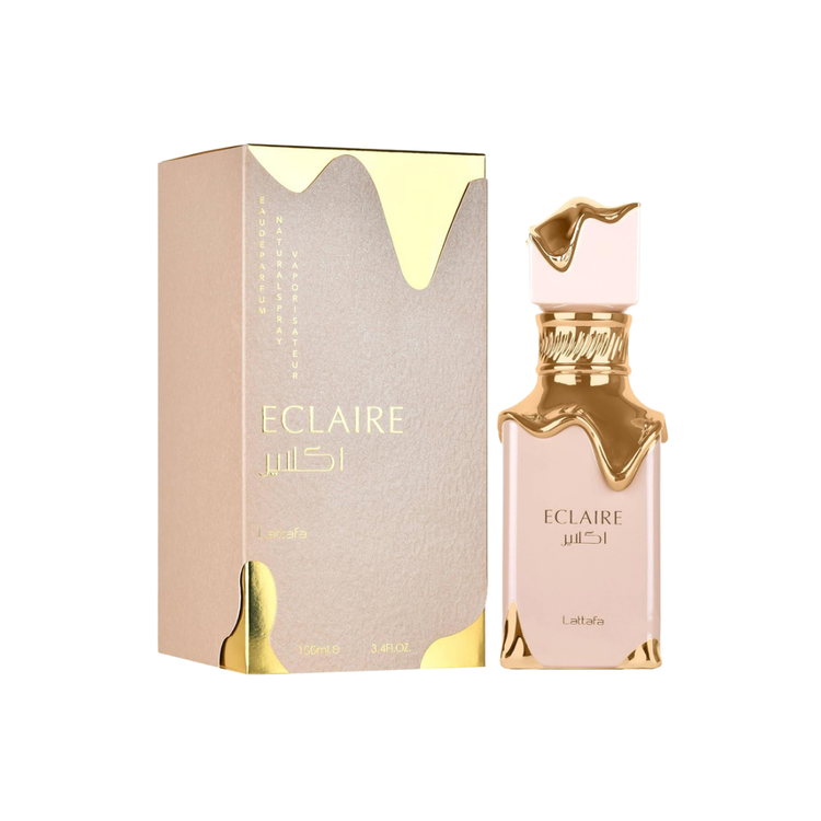 Lattafa Éclair Eau de Parfum for Women, 3.4oz, showcasing the elegant perfume bottle from Arab and Oriental fragrances.