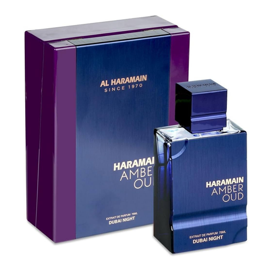 Al Haramain Amber Oud Dubai Night men’s perfume extrait de parfum in a 2oz bottle, featuring warm oriental and Arab fragrance elements.