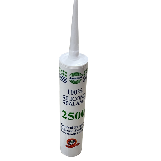 Asmaco 2500 General Purpose 100% Silicone Sealant cartridge, used for sealing and adhesion, shown in a sealed tube package.