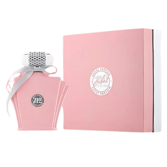 Zakat Z12 Eau de Parfum Spray for Women, 3.4 fl oz, featuring a sleek perfume bottle with a silver cap and floral design.