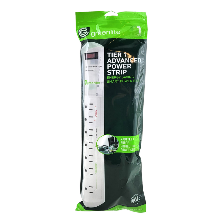 Greenlite Tier 1 Advanced Power Strip Surge Protector with multiple outlets and surge protection, designed for safe electronic use.