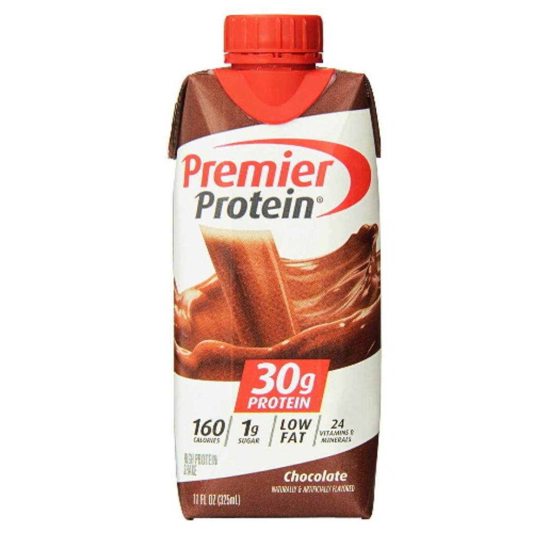 Premier Protein Shake Chocolate 11oz bottle from Farmacias Savia, featuring the chocolate protein shake with a sleek label and cap.