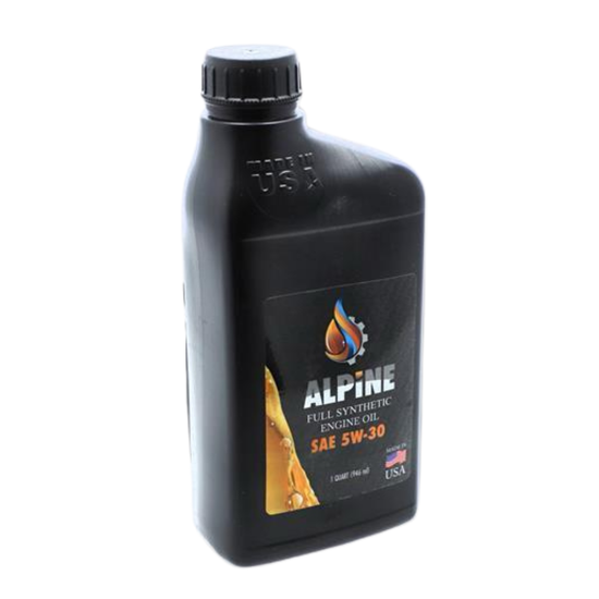 Alpine synthetic blend engine oil SAE 5W-30 in a 1-quart container, suitable for auto engines, with a Farmacias Savia label.