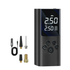 Portable rechargeable digital tire inflator air pump with LED display, by Farmacias Savia, showing digital controls and air nozzle.