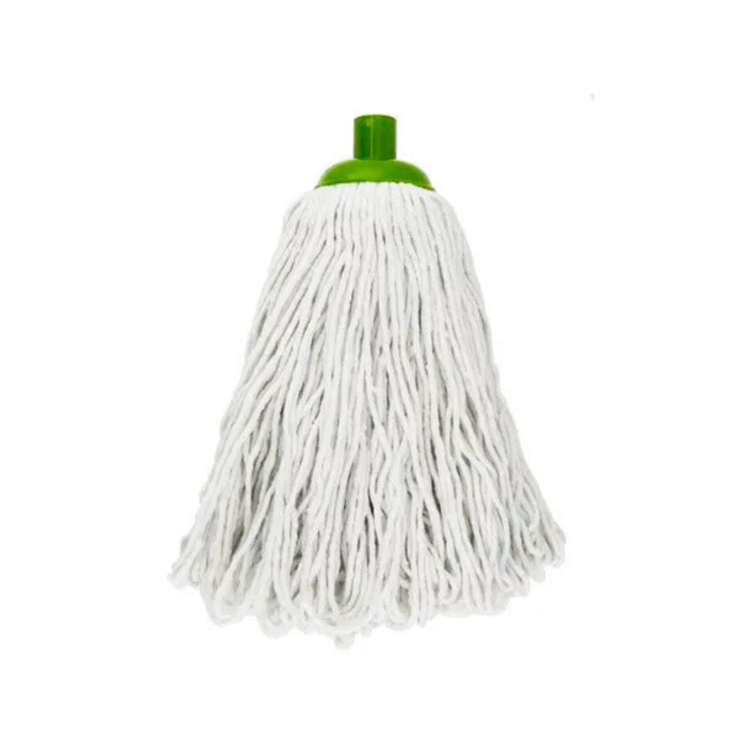 Pure cotton yarn mop from Farmacias Savia, showing the soft, white cotton yarn mop head with a sturdy handle.