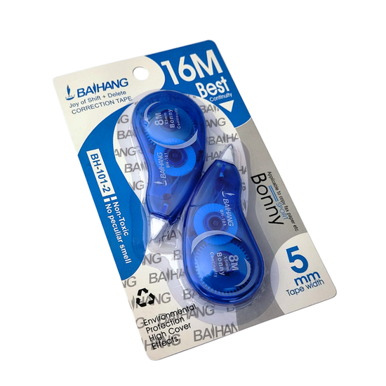 Farmacias Savia Baihang Bonny correction tape 5mm x 16m, two-pack, white tape for correcting written or printed errors.