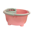 Pink heavy-duty plastic mop bucket with wringer, featuring a sturdy design ideal for commercial cleaning tasks.