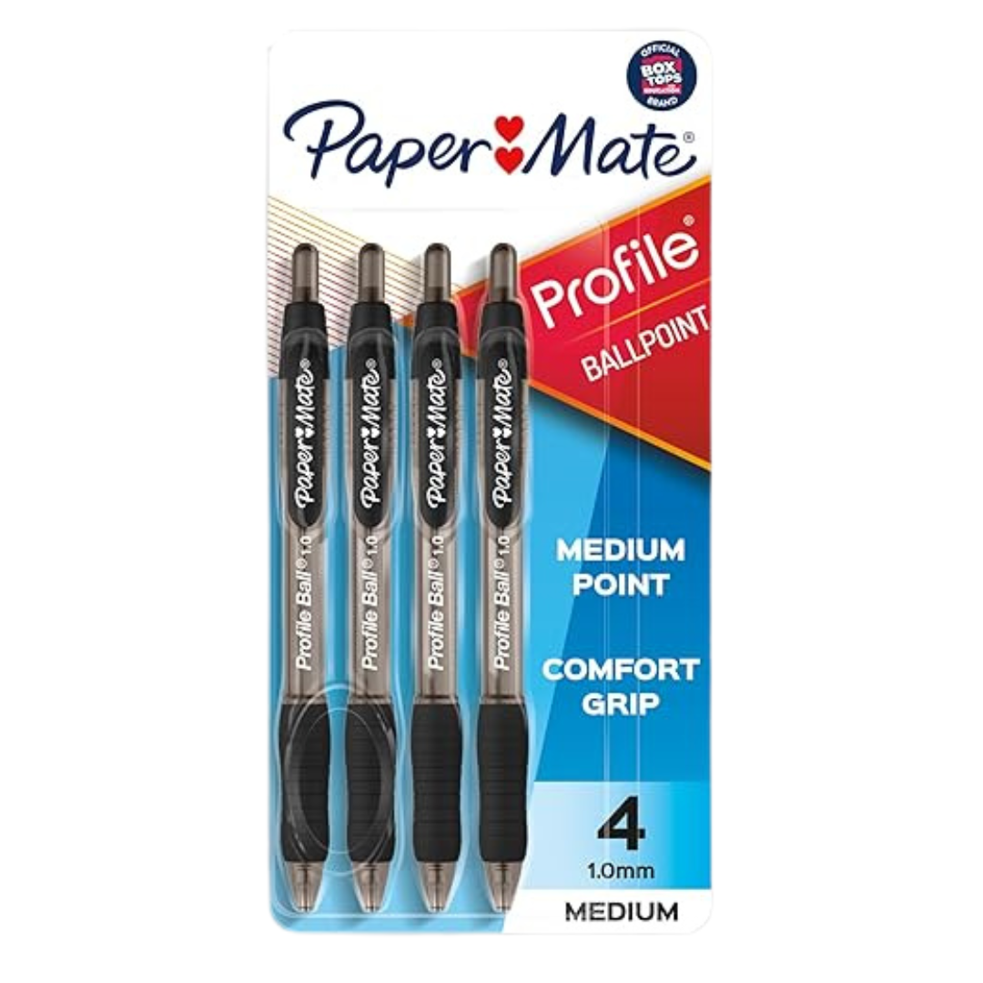 Set of Paper Mate school pens and mechanical pencils in assorted styles, ideal for students and writing needs.