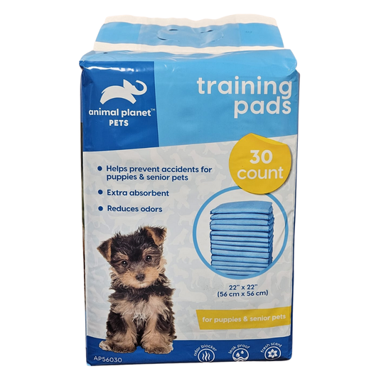 Animal Planet Pets puppy training pads, 22x22 inches, 30-pack, absorbent pet training pads for puppies.