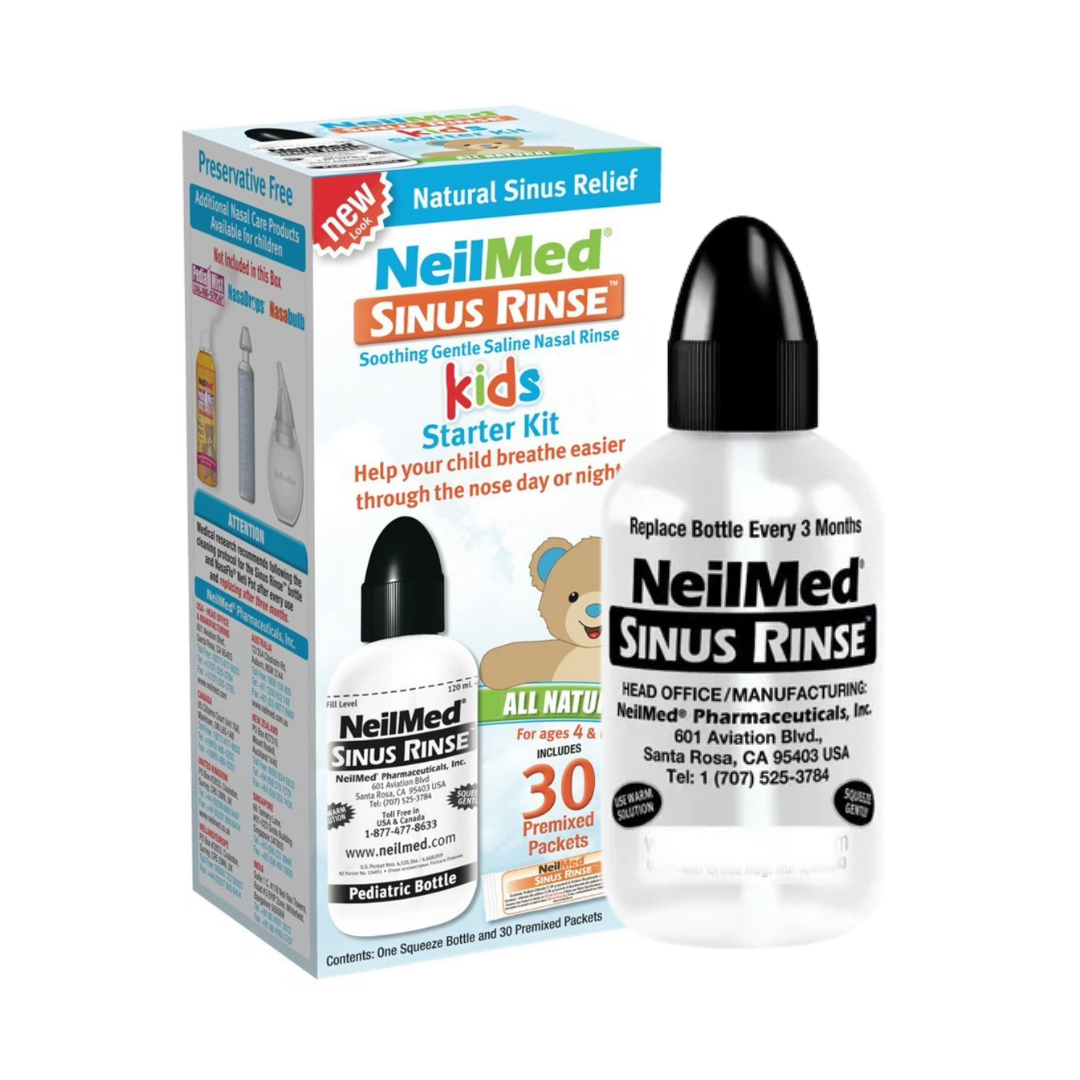 NeilMed Sinus Rinse Kids Pediatric Starter Kit with 30 packets, nasal irrigation system designed for children, Farmacias Savia brand