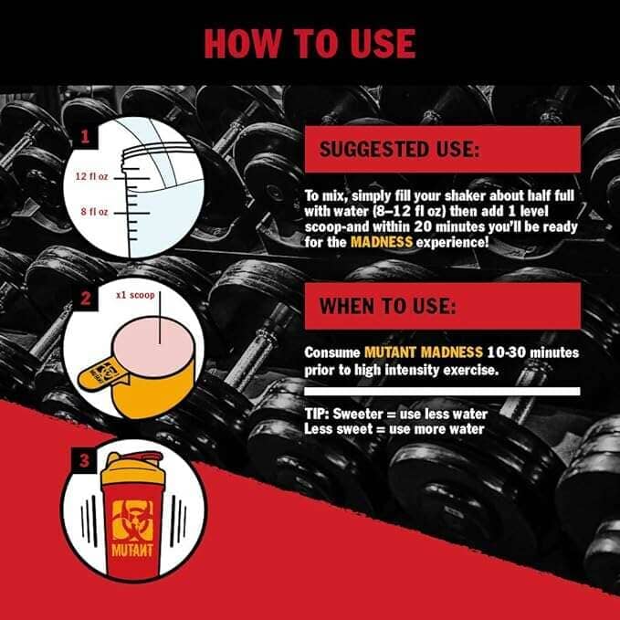 PoorBoySupplements Mutant Madness pre-workout powder in a container with a black and red label, 30 servings.