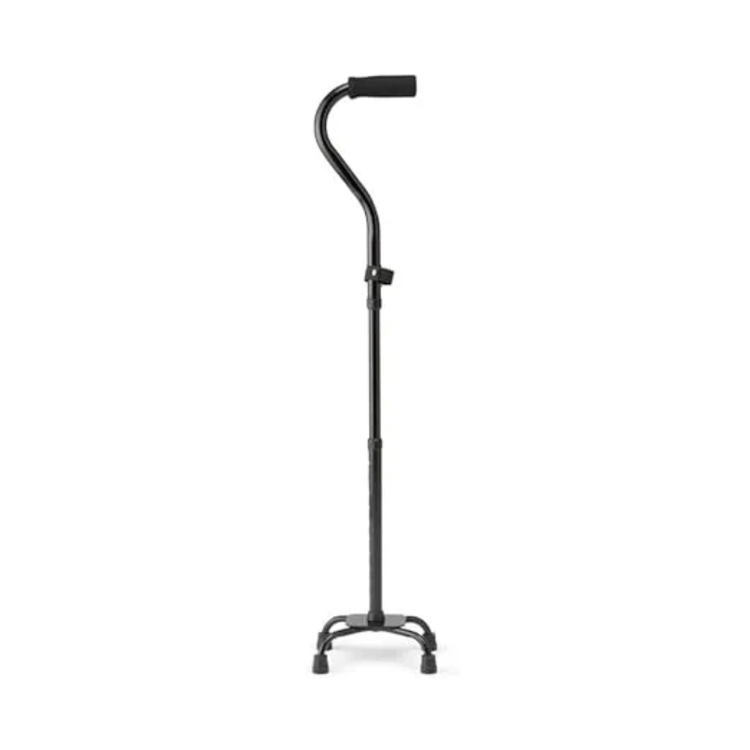 Heavy Duty Nova Quad Cane with small black base, adjustable height for stability and support.