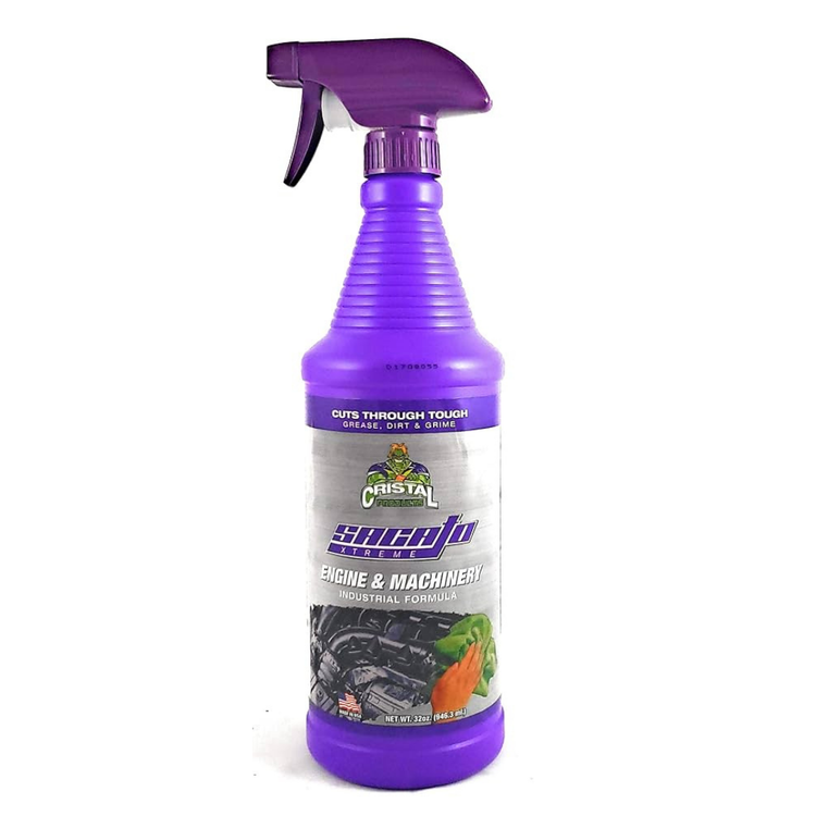 Cristal Sacato Engine Degreaser 32oz bottle for auto engines, with label showing product name and brand Farmacias Savia.