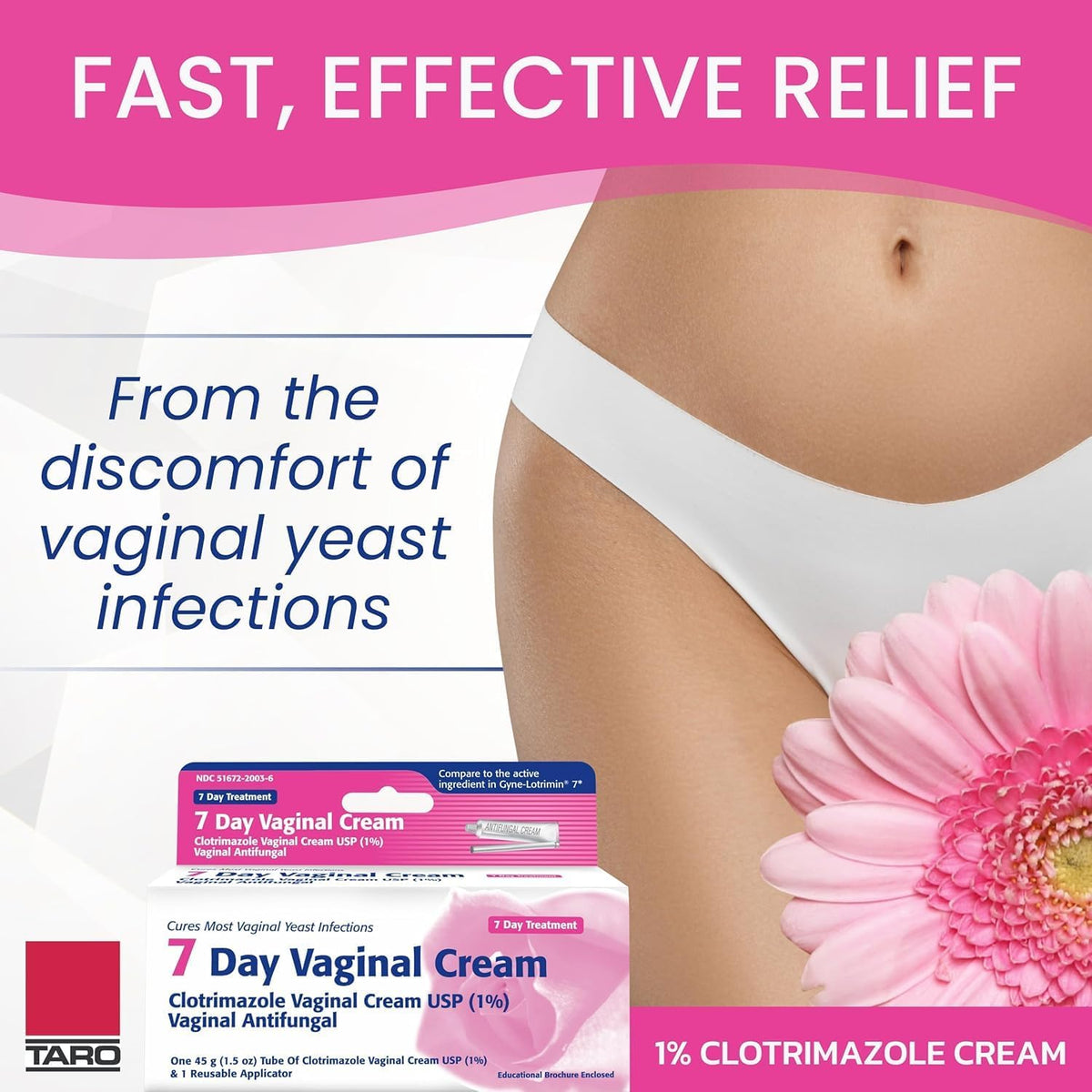 Taro Clotrimazole 7-day antifungal vaginal cream in 1.5 oz tube, used for treating vaginal yeast infections.