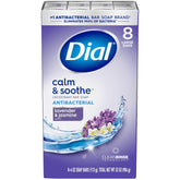 Dial antibacterial bar soap in Calm Soothe scent, 4 oz, 8 bars, for cleansing and soothing skin, from Farmacias Savia.