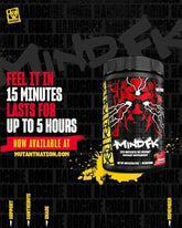 Mutant MindFK pre-workout supplement container with 20 servings from PoorBoySupplements.com, featuring vibrant label design.