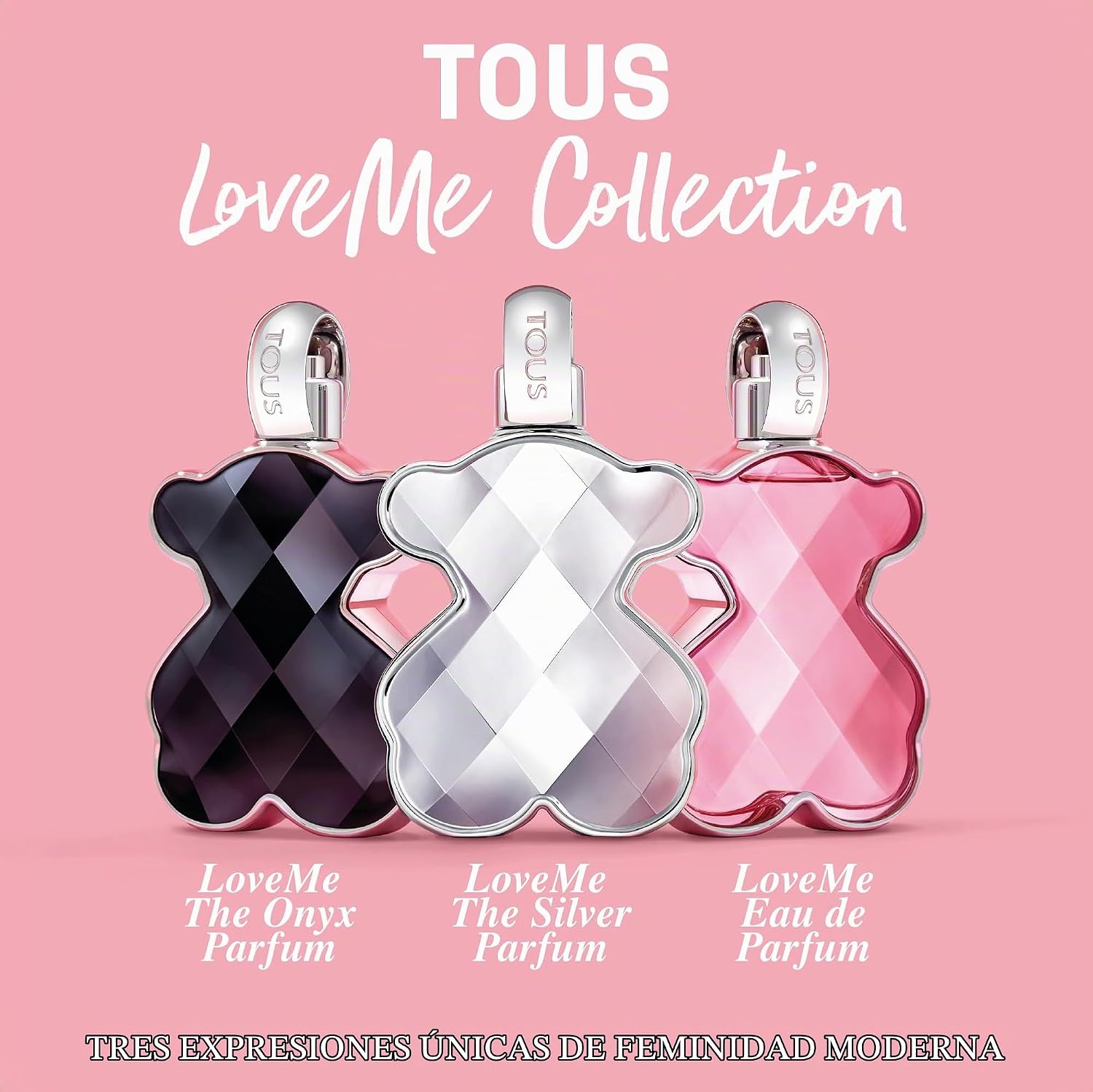 Farmacias Savia Tous LoveMe Silver Perfume 3oz bottle with sleek silver design and elegant fragrance packaging.