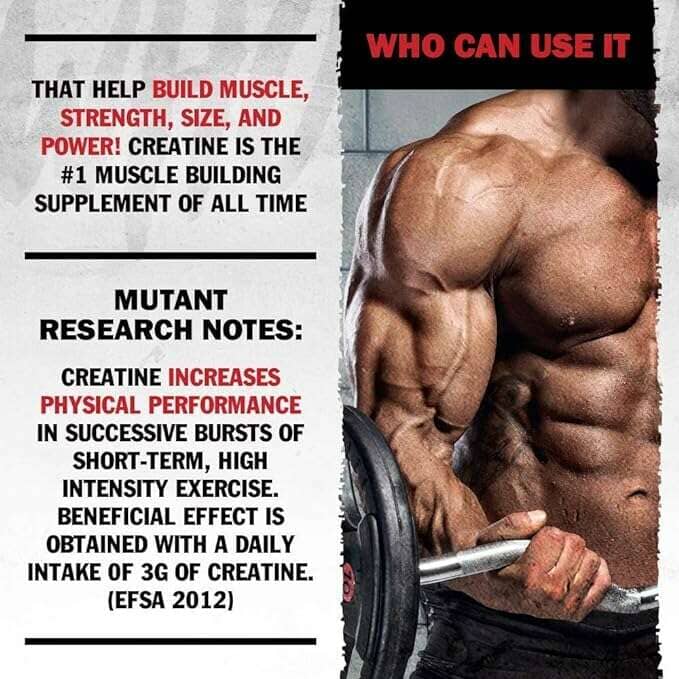 Mutant Creakong Kre-Alkalyn creatine supplement bottle with 75 servings, featuring label details and supplement branding.