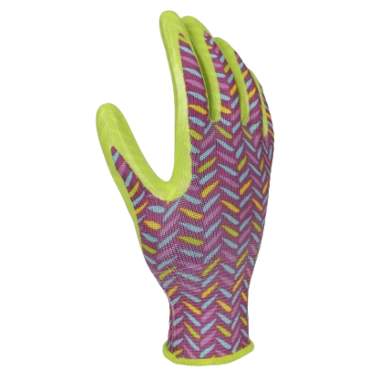 Pair of large Farmacias Savia gardening gloves with textured palms and elastic cuffs for comfortable outdoor gardening.