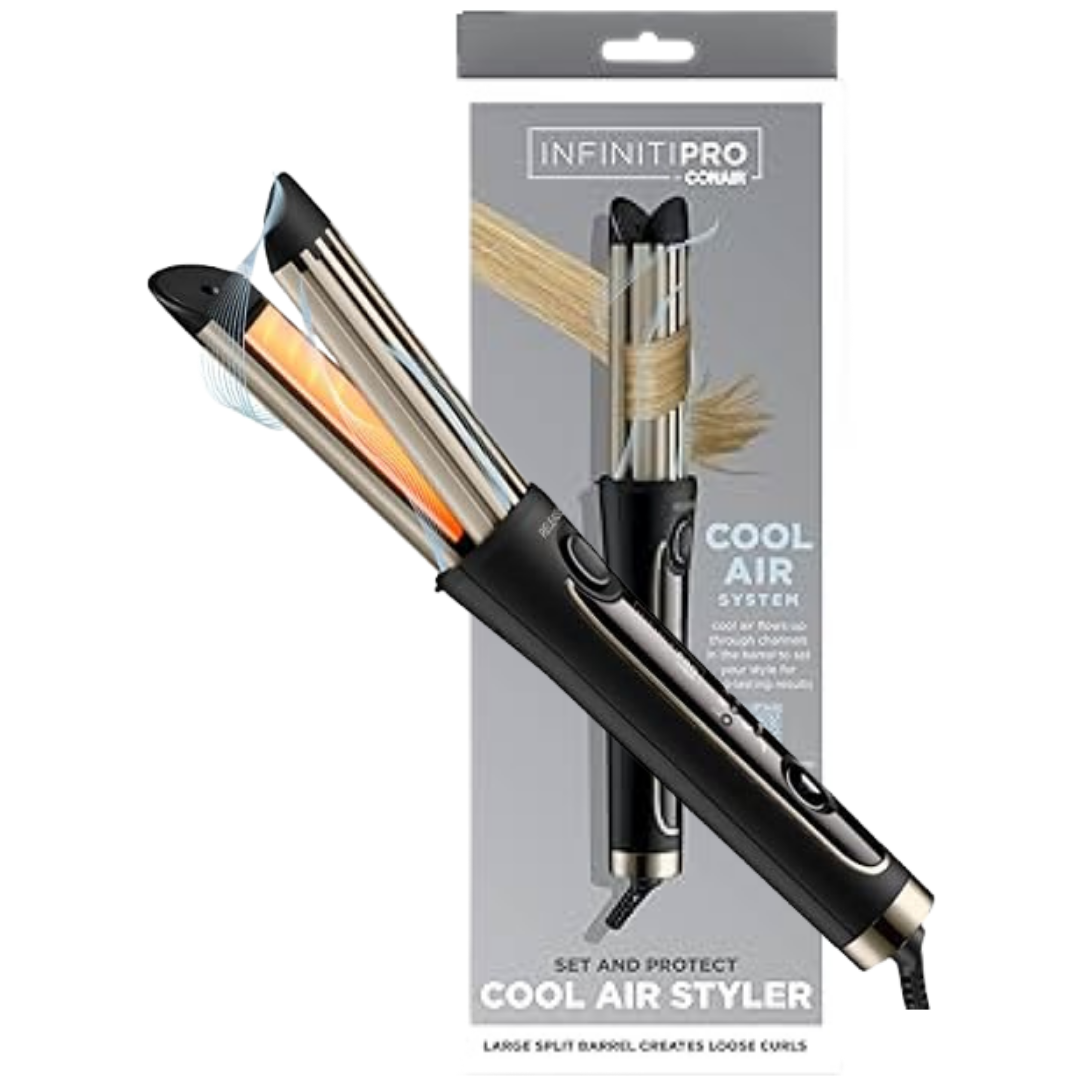 InfinitiPro by Conair cool air styler curling wand with a black handle and barrel for creating curls and waves.