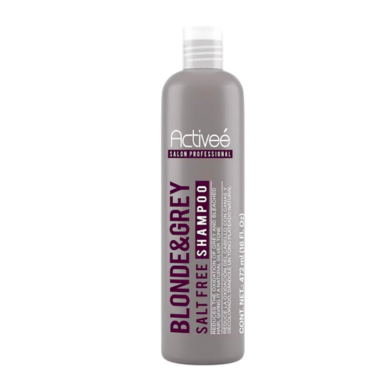 Activee Salon Professional Blonde & Grey Shampoo 16 oz bottle, designed for neutralizing yellow tones and enhancing hair color.
