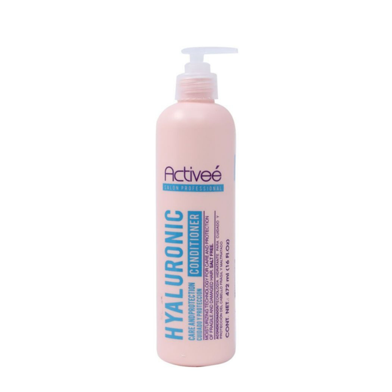 Activee Salon Professional Hyaluronic Conditioner for hair, 16 oz bottle, with a sleek label and pump dispenser.