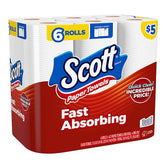 Farmacias Savia Scott Choose-A-Sheet Paper Towels in white, 62 sheets per roll, shown in a carton of 6 rolls.