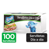 White square paper napkins by Scott, 100 sheets, ideal for dining or gatherings, from Farmacias Savia.