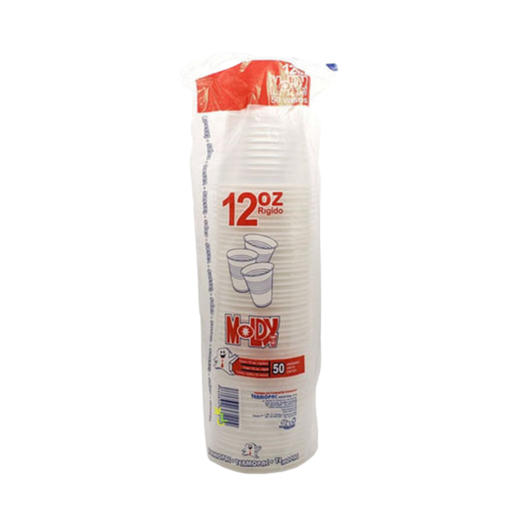 Set of 50 La Comprita 12oz plastic cups by Farmacias Savia, clear disposable cups for drinks displayed in the image.