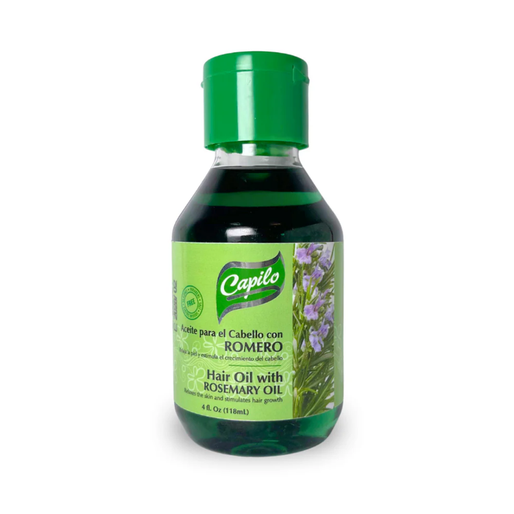 Capilo Hair Oil with Rosemary for growth and shine, 4oz bottle, natural herbal hair treatment by Farmacias Savia