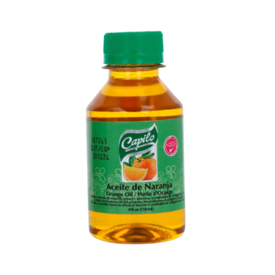 Farmacias Savia Capilo Orange Oil 4oz bottle with orange label and dropper application visible in the image.