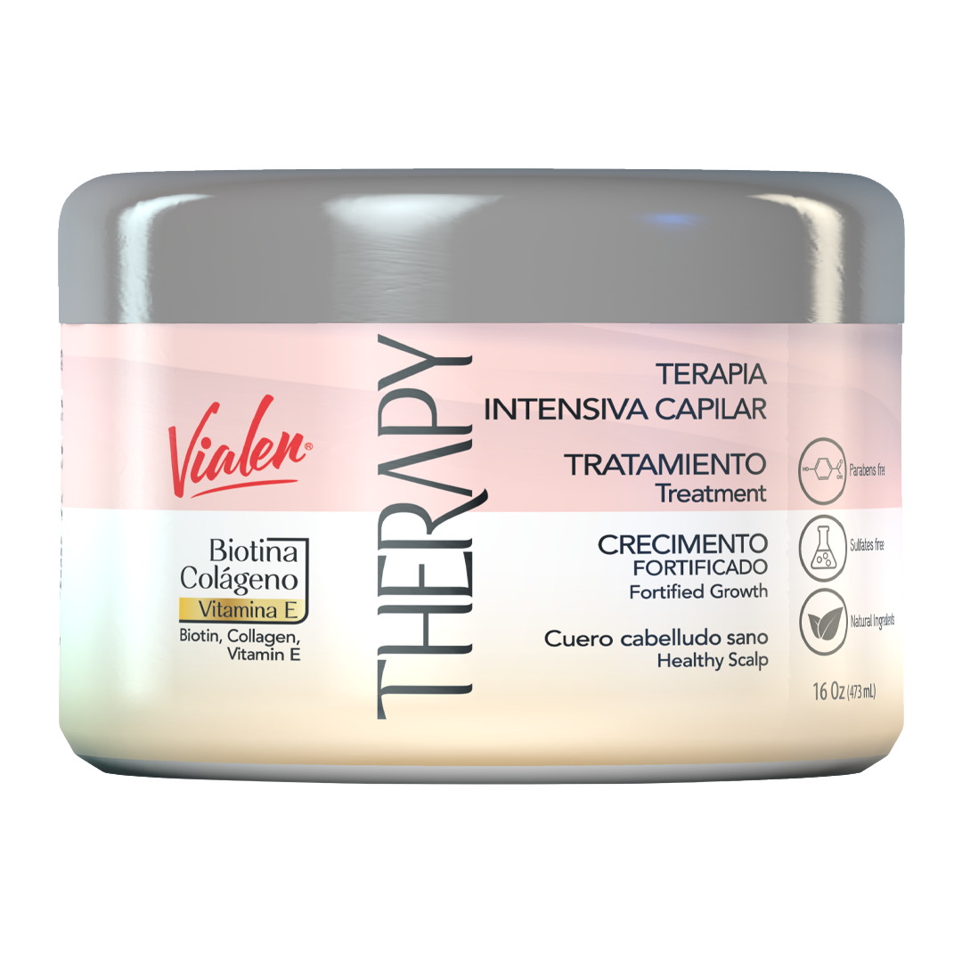 Farmacias Savia Therapy Hair Treatment in 8oz bottle with creamy consistency, designed to nourish and strengthen hair.