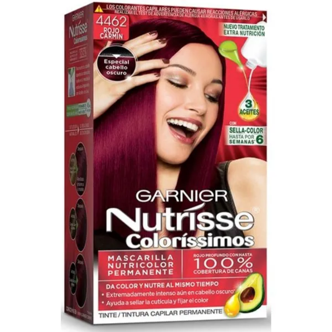 Garnier Nutrisse Ultra Color Burgundy Plum hair dye tube with packaging showing shade 