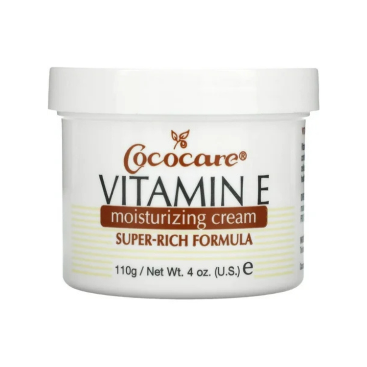 Cococare Vitamin E Moisturizing Cream in 4 oz jar, skincare product for hydration and skin nourishment.