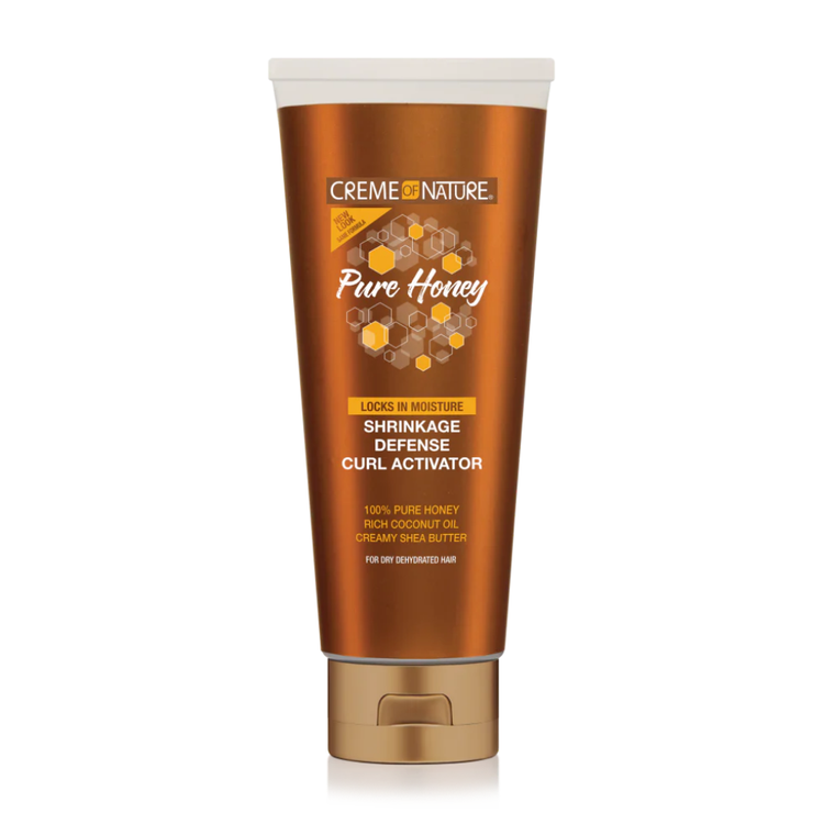Curl activator cream in a tube, Creme of Nature Pure Honey Shrinkage Defense for curly hair, by Farmacias Savia.