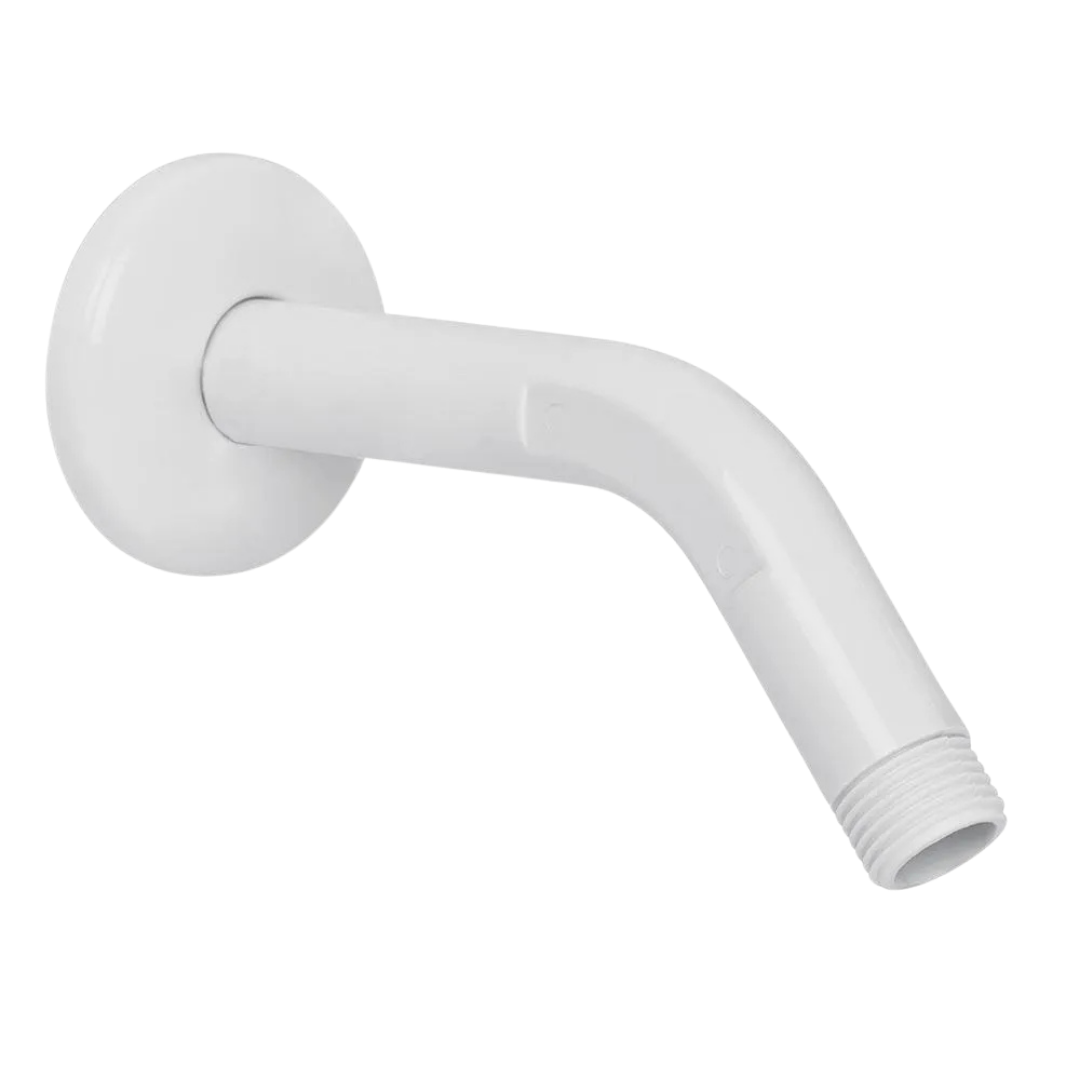Plastic shower arm replacement by Farmacias Savia, universal fit, showing a white plastic shower arm with connector for bathroom use.