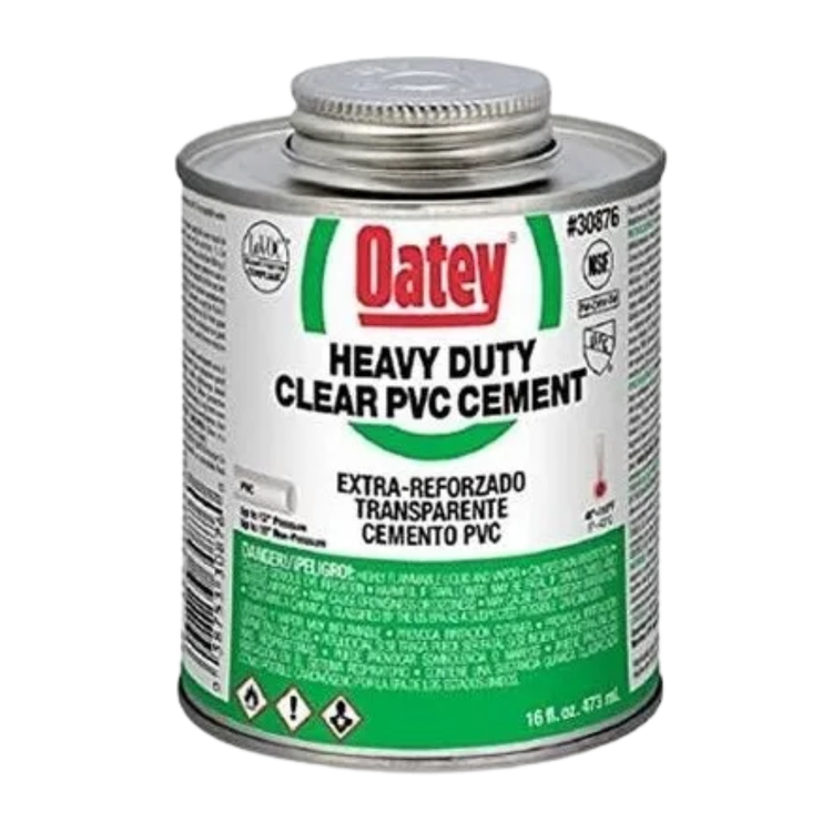 Clear PVC cement in a 4oz container from Datey, ideal for plumbing and repair projects, with the brand Farmacias Savia.
