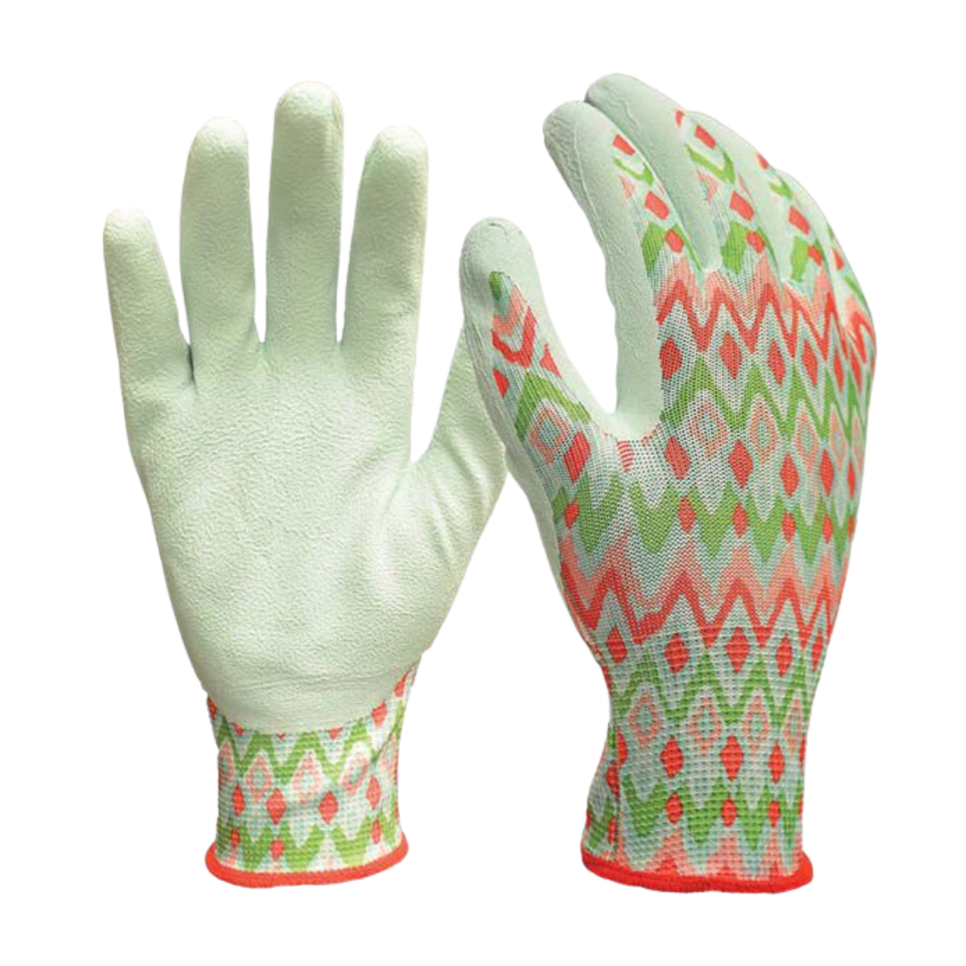 Pair of Farmacias Savia garden gloves in assorted colors, ideal for gardening tasks, with flexible fabric and reinforced palms.