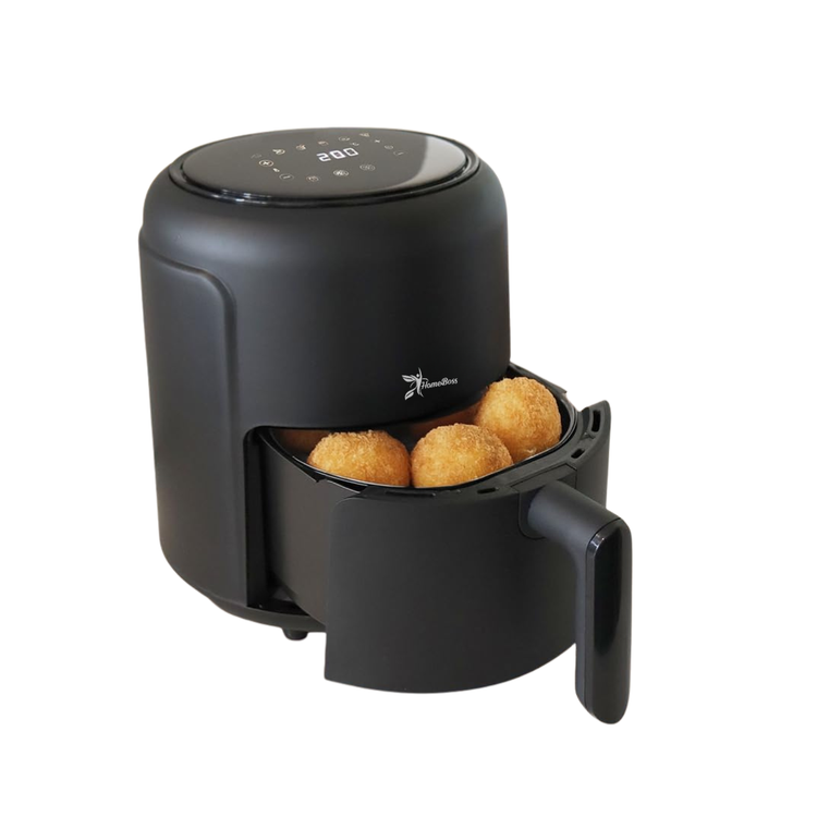 HomeBoss Digital Air Fryer 2.6L, compact kitchen appliance with digital display and control panel for healthy cooking.