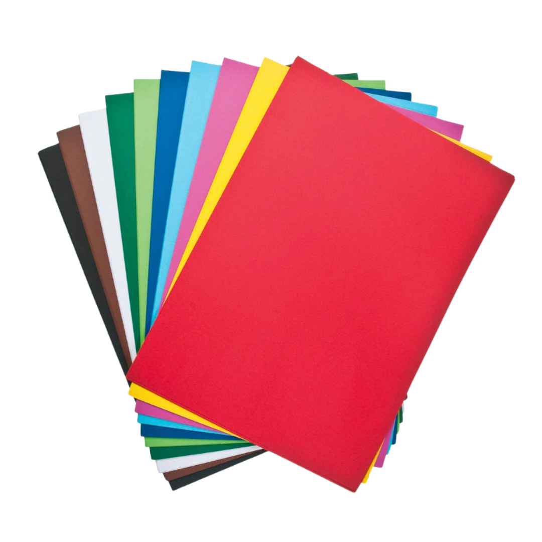 Multi-color cardstock sheet from Farmacias Savia, showing vibrant, thick paper in various bright colors.