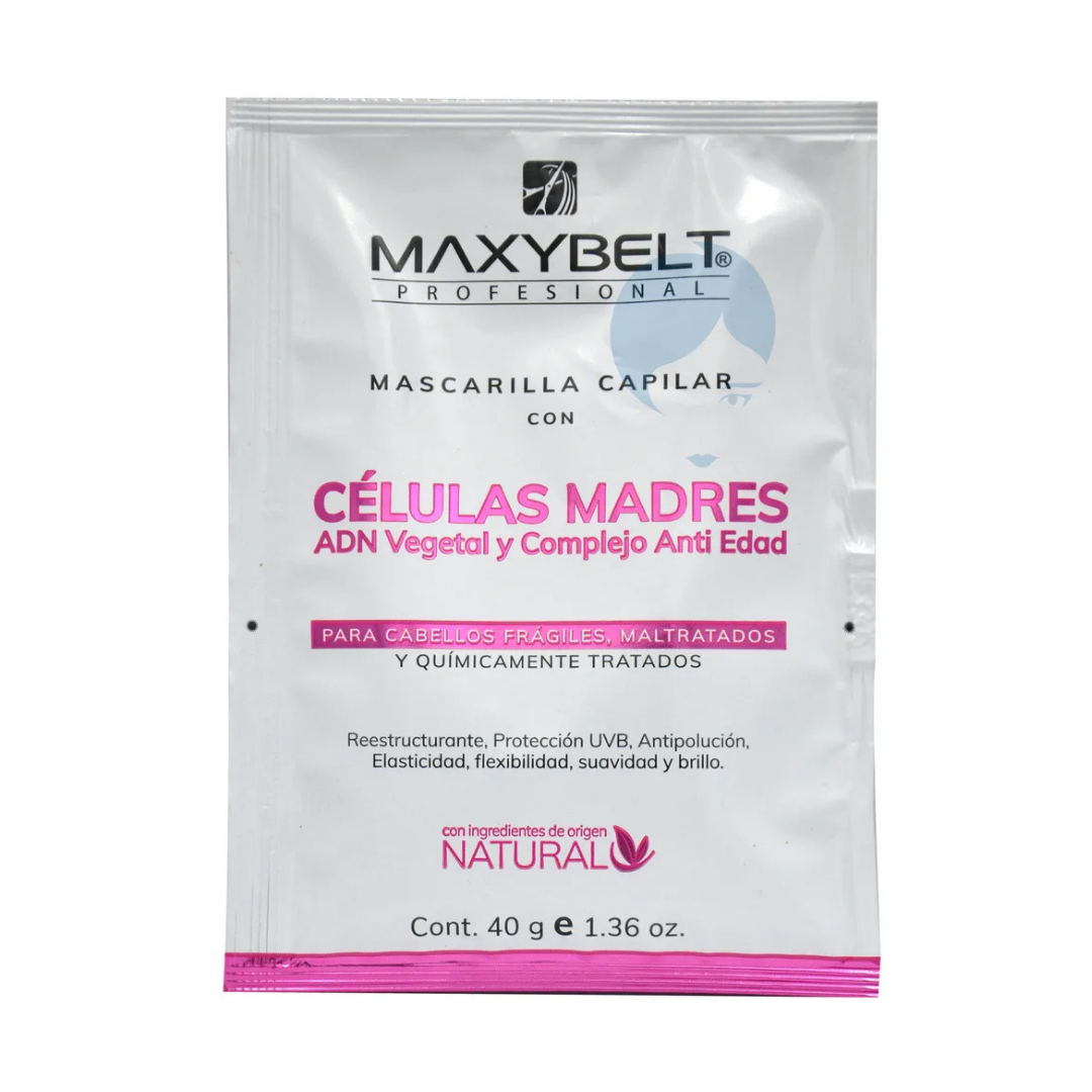 MaxyBelt Stem Cells Hair Mask by Farmacias Savia in a 1.36 oz container, showcasing the product and packaging.